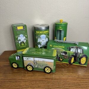 John Deere Collectible Tin Set Truck Straw Dispenser Coin Bank 5 Piece Lot